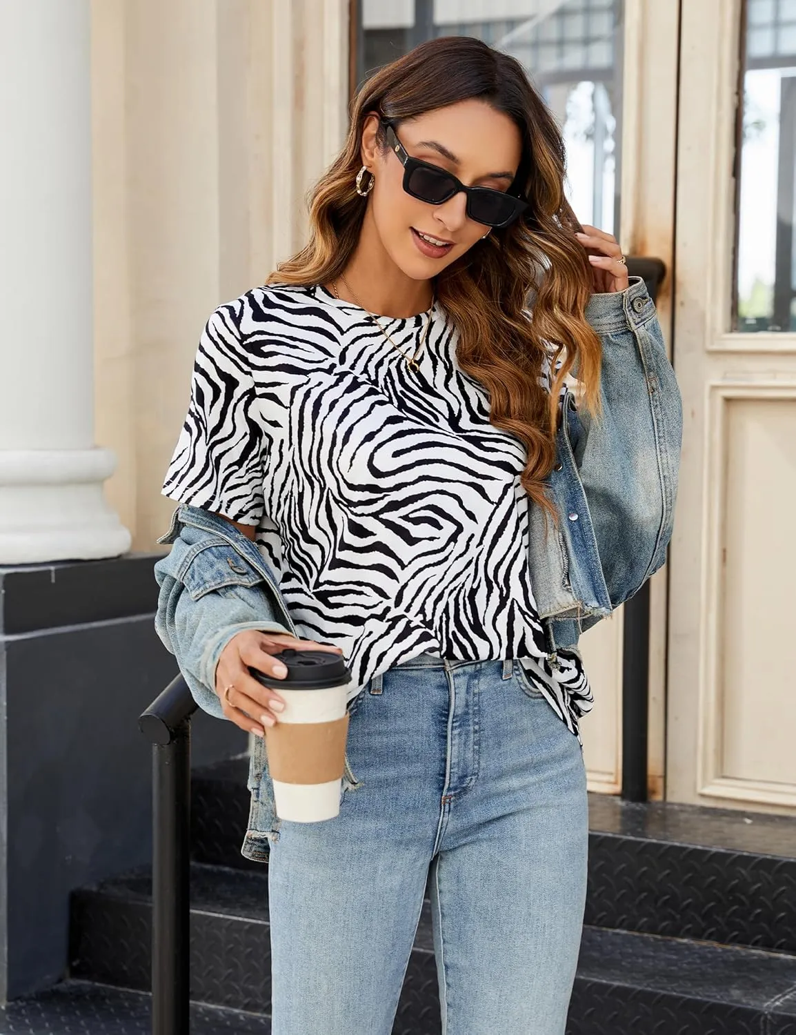 Blooming Jelly Womens Leopard Print Tops Short Sleeve Round Neck Casual T Shirts Tees