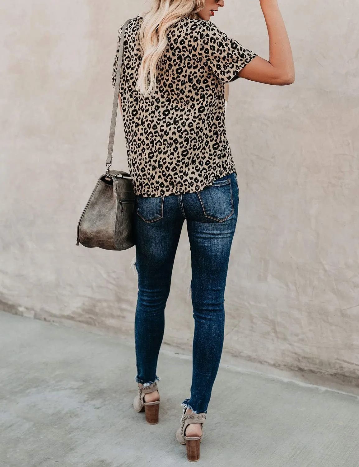 Blooming Jelly Womens Leopard Print Tops Short Sleeve Round Neck Casual T Shirts Tees