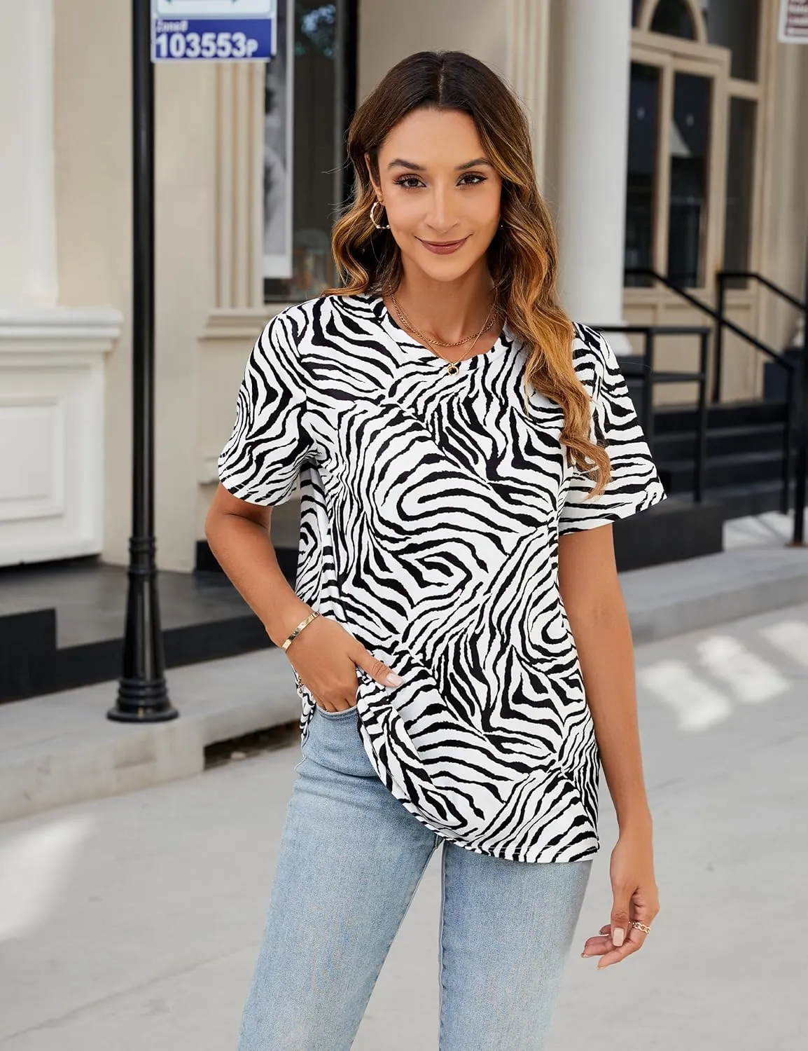 Blooming Jelly Womens Leopard Print Tops Short Sleeve Round Neck Casual T Shirts Tees