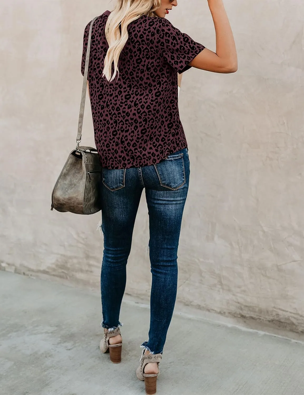 Blooming Jelly Womens Leopard Print Tops Short Sleeve Round Neck Casual T Shirts Tees