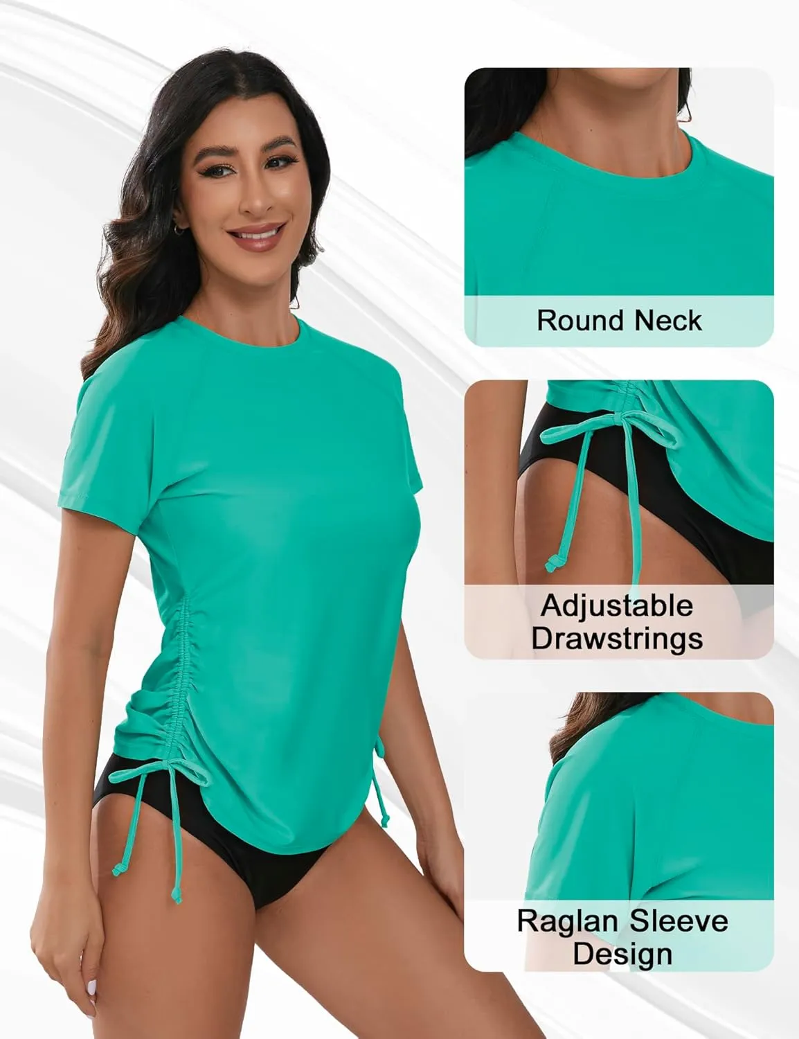 Bonneuitbebe Women's Short Sleeve Rash Guard Shirts UV Protection Swim Shirts UPF 50  Lightweight Adjustable Tie Swimwear