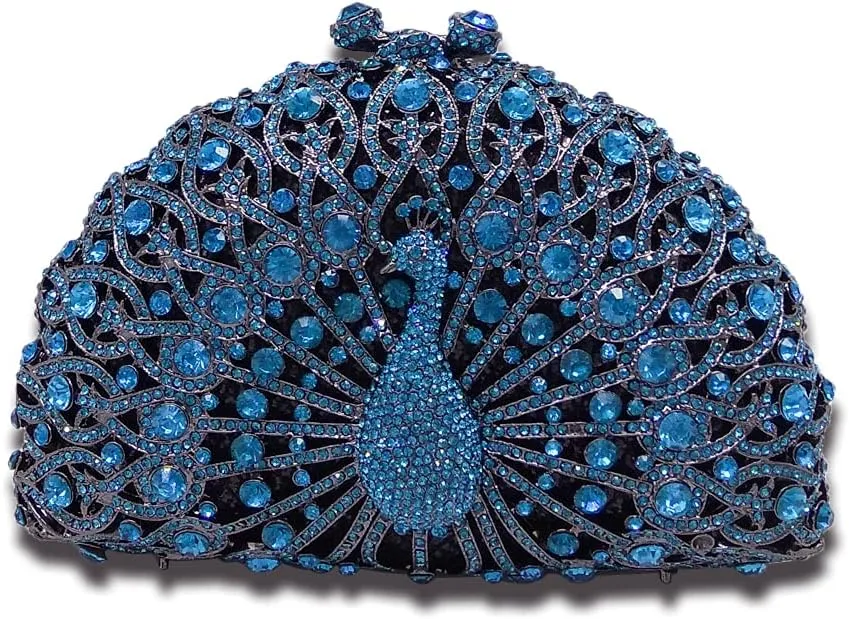 Boutique De FGG Peacock Clutch Bag Women Crystal Evening Handbags Bridal Wedding Rhinestone Clutch Purse Party Prom Bag,Mini