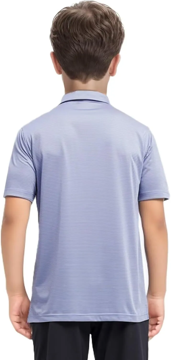 Boys Polo Shirts Short Sleeve Striped Performance Moisture Wicking Dry Fit Golf Shirts for Boys Youth Kids