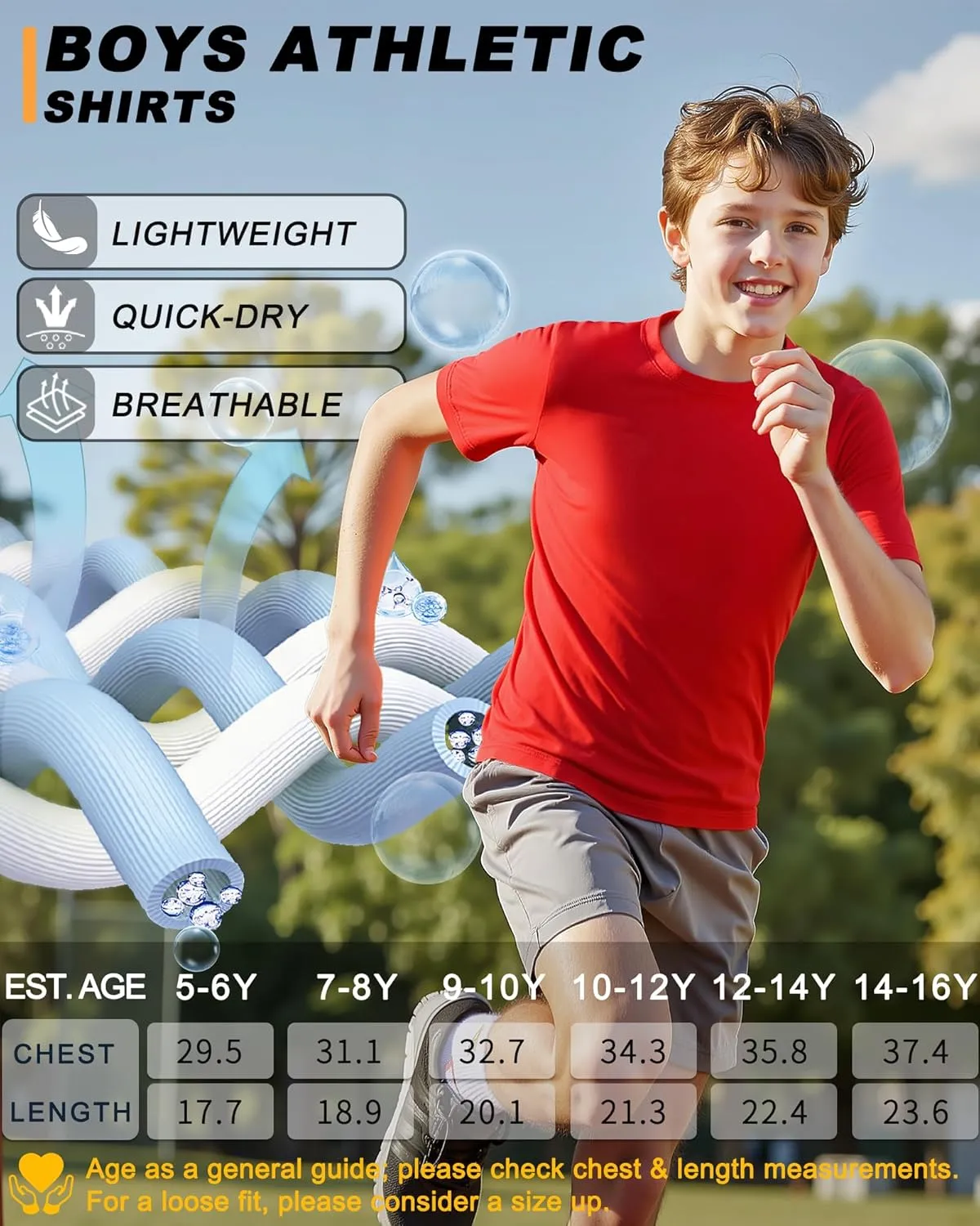Boys Shirts Athletic Dry Fit Tees Moisture Wicking Quick Dry Short Sleeve T-Shirts Sports Training Outdoor Activewear Tops