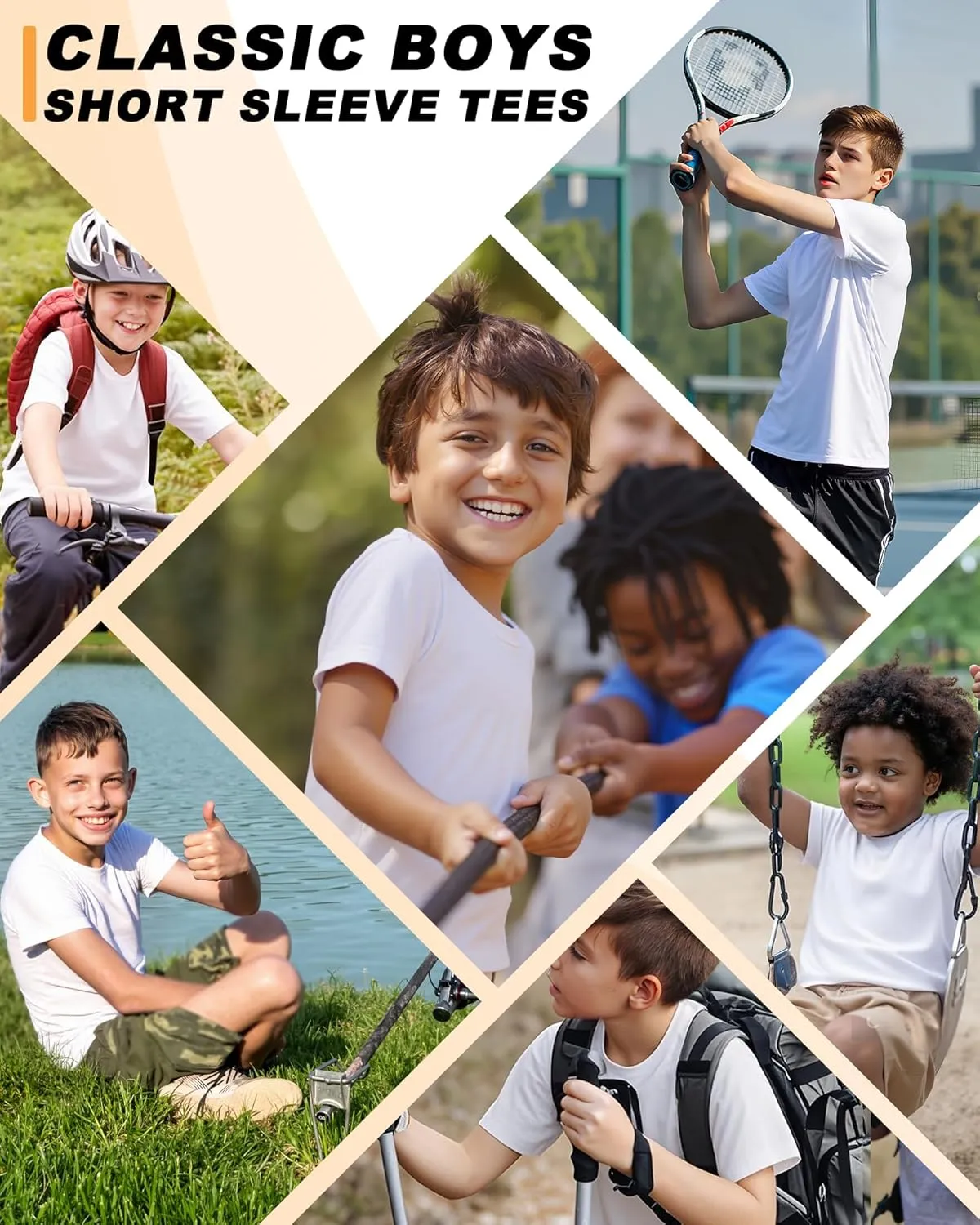 Boys Shirts Athletic Dry Fit Tees Moisture Wicking Quick Dry Short Sleeve T-Shirts Sports Training Outdoor Activewear Tops