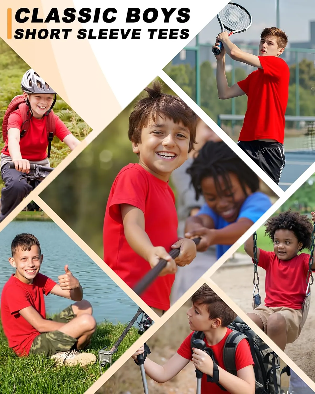 Boys Shirts Athletic Dry Fit Tees Moisture Wicking Quick Dry Short Sleeve T-Shirts Sports Training Outdoor Activewear Tops