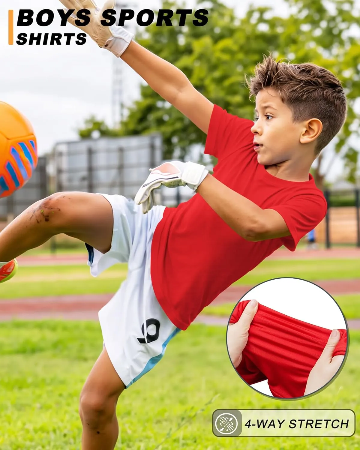 Boys Shirts Athletic Dry Fit Tees Moisture Wicking Quick Dry Short Sleeve T-Shirts Sports Training Outdoor Activewear Tops