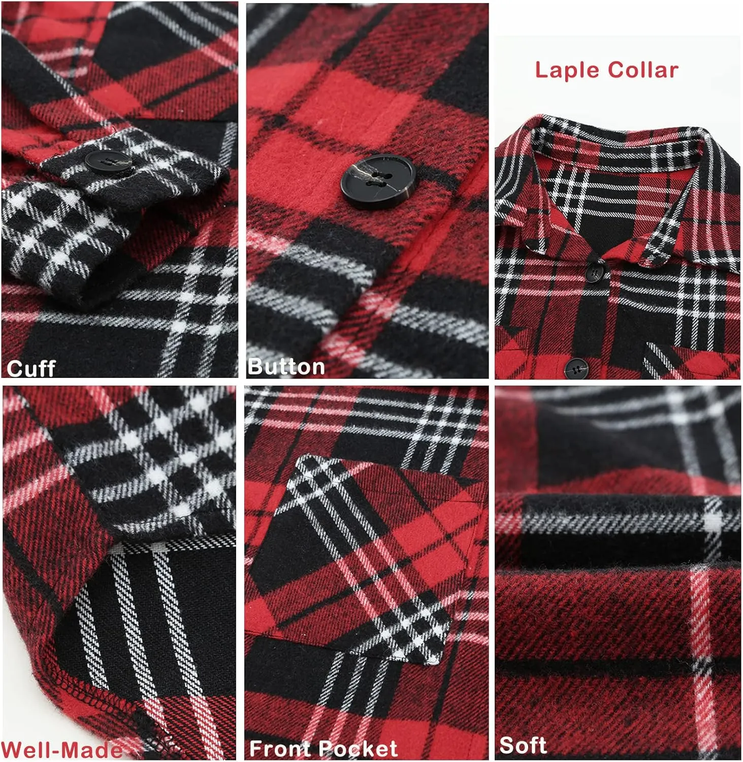BTFBM Women's Long Sleeve Button Down Jackets Plaid Flannel Shirts Tops Casual Lapel V Neck Oversized Shackets Blouses Top