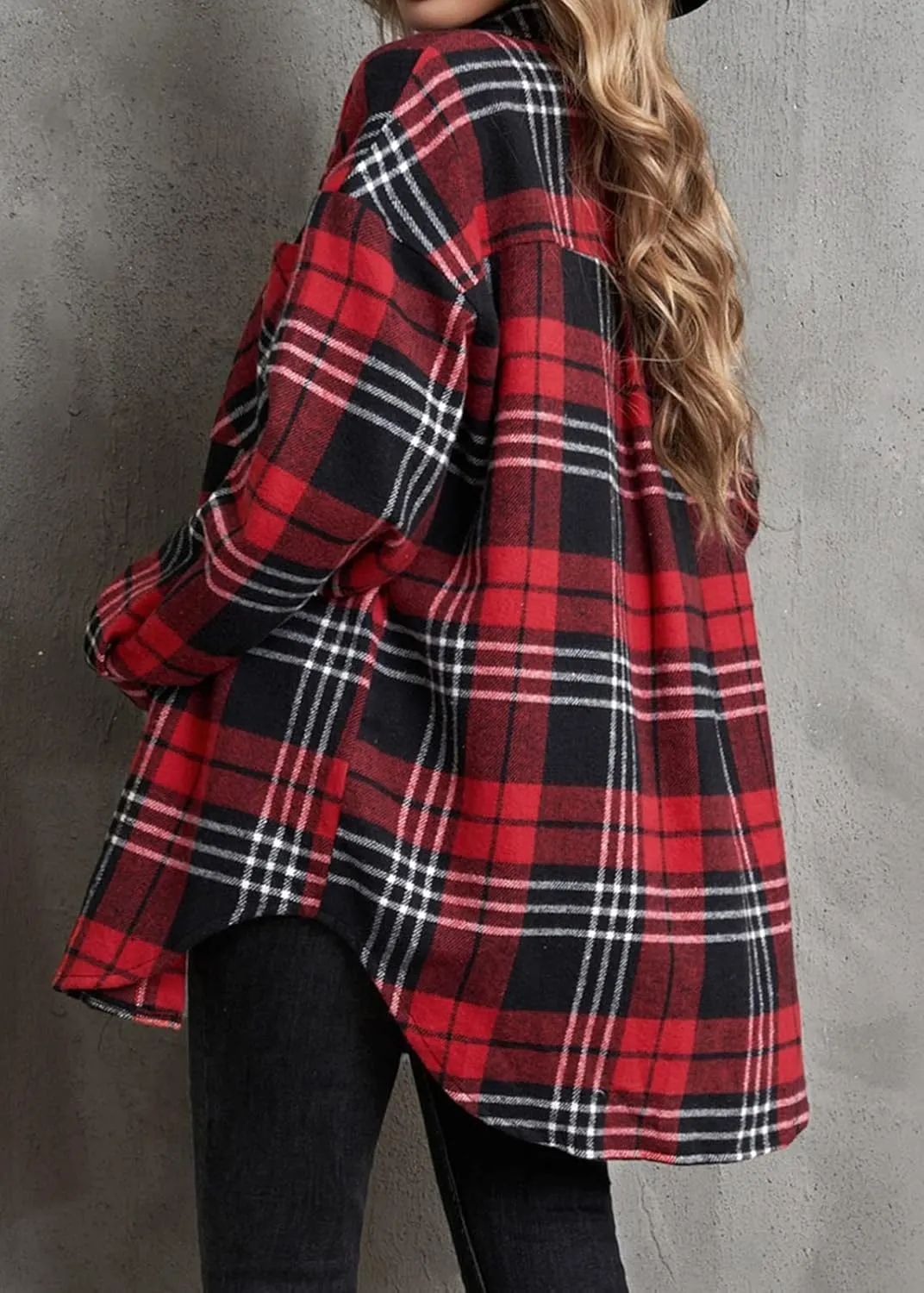 BTFBM Women's Long Sleeve Button Down Jackets Plaid Flannel Shirts Tops Casual Lapel V Neck Oversized Shackets Blouses Top