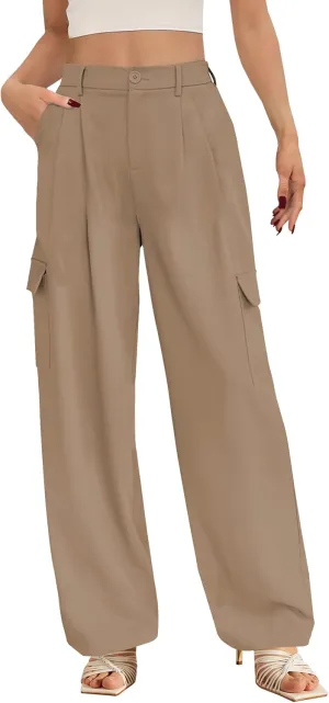 Buauty Women's Wide Leg Cargo Pants High Waisted Trousers Pants Casual Dress Pants with Pockets 2024 Loose Business Clothes