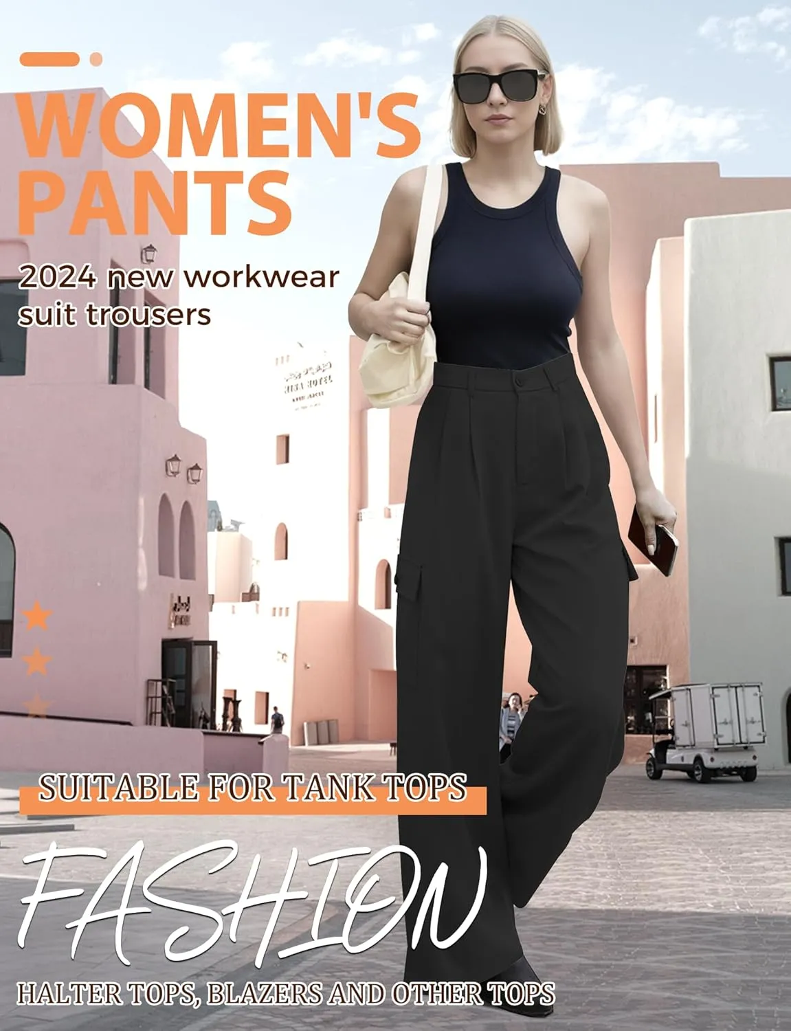 Buauty Women's Wide Leg Cargo Pants High Waisted Trousers Pants Casual Dress Pants with Pockets 2024 Loose Business Clothes