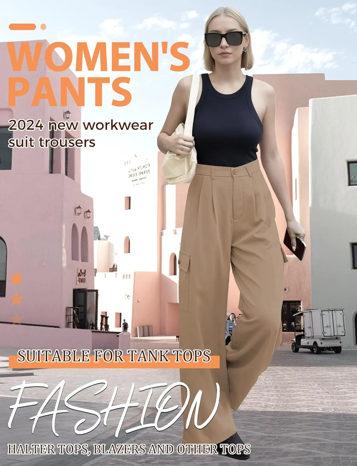 Buauty Women's Wide Leg Cargo Pants High Waisted Trousers Pants Casual Dress Pants with Pockets 2024 Loose Business Clothes