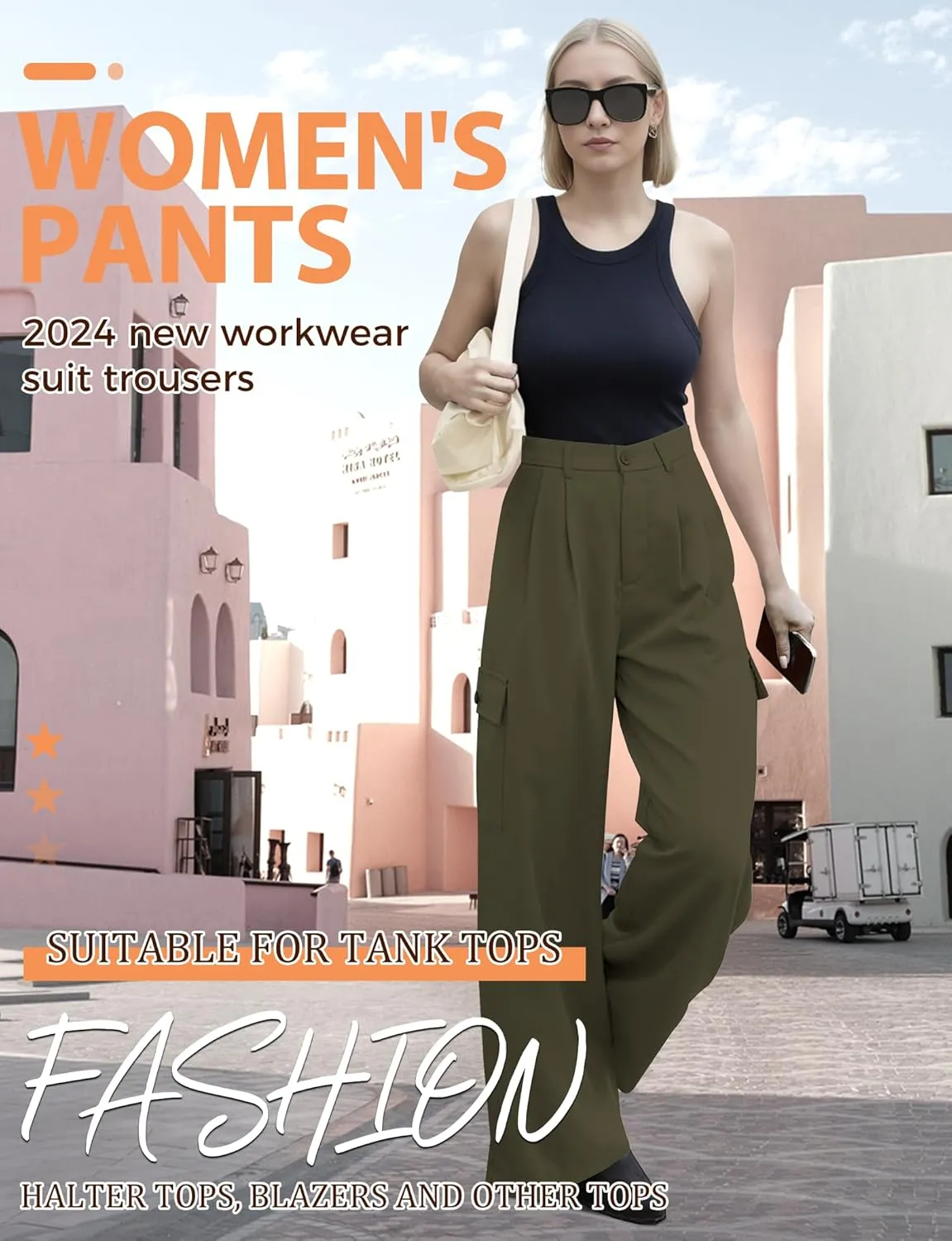 Buauty Women's Wide Leg Cargo Pants High Waisted Trousers Pants Casual Dress Pants with Pockets 2024 Loose Business Clothes