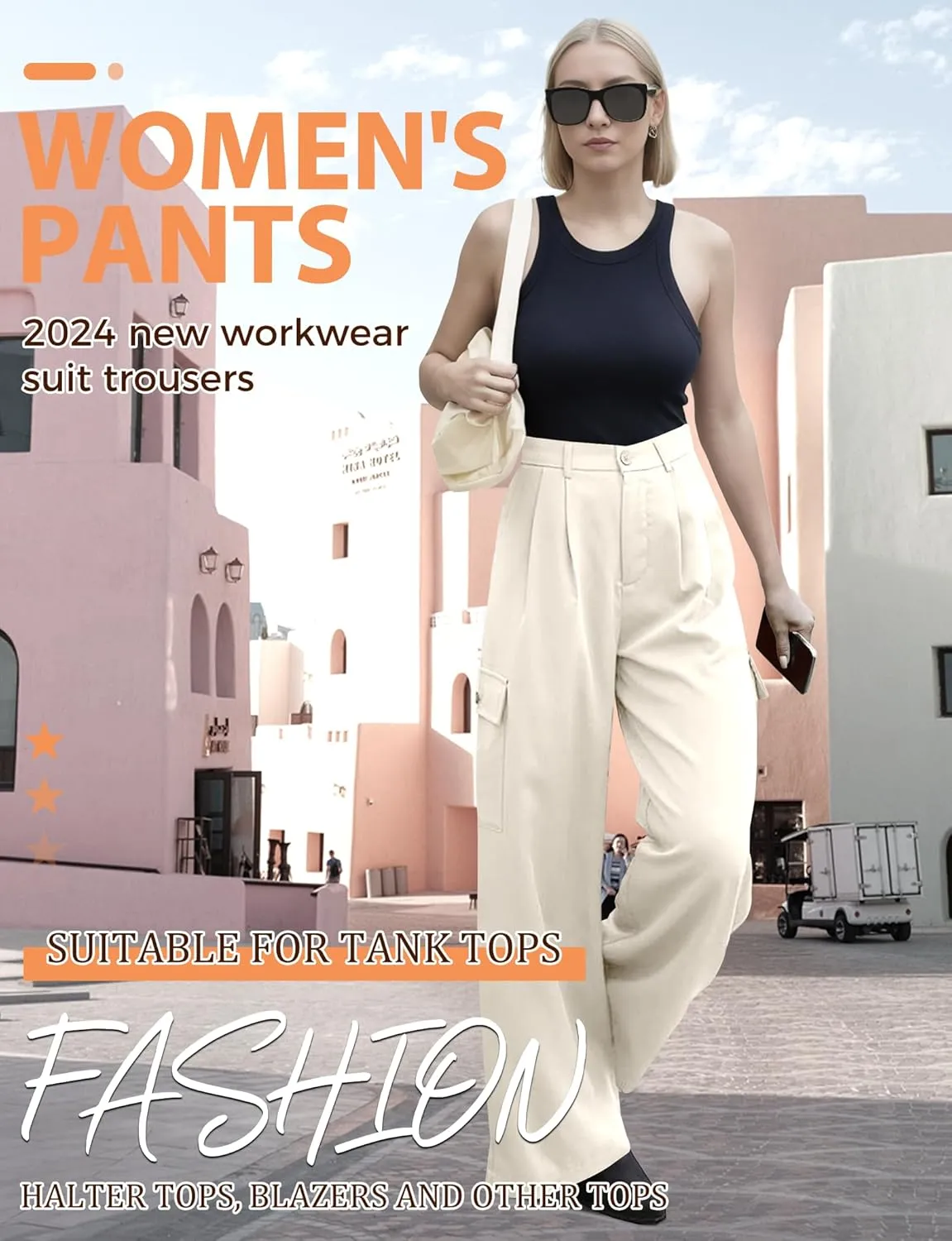 Buauty Women's Wide Leg Cargo Pants High Waisted Trousers Pants Casual Dress Pants with Pockets 2024 Loose Business Clothes