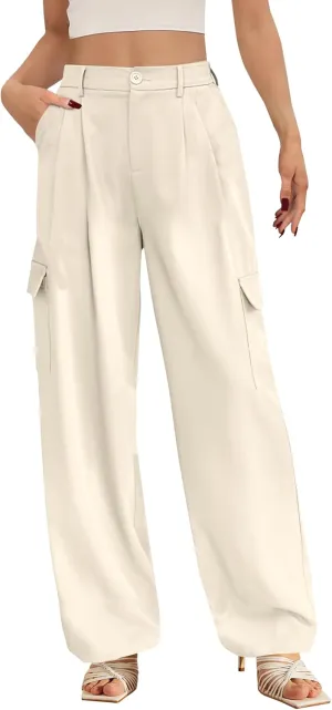 Buauty Women's Wide Leg Cargo Pants High Waisted Trousers Pants Casual Dress Pants with Pockets 2024 Loose Business Clothes