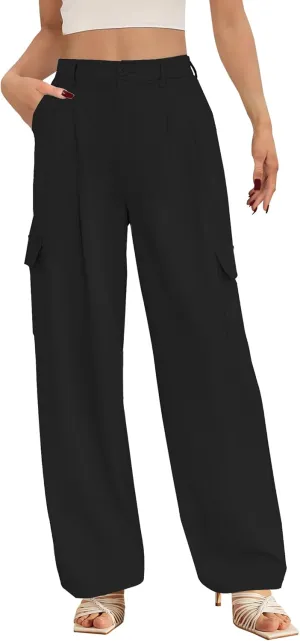 Buauty Women's Wide Leg Cargo Pants High Waisted Trousers Pants Casual Dress Pants with Pockets 2024 Loose Business Clothes