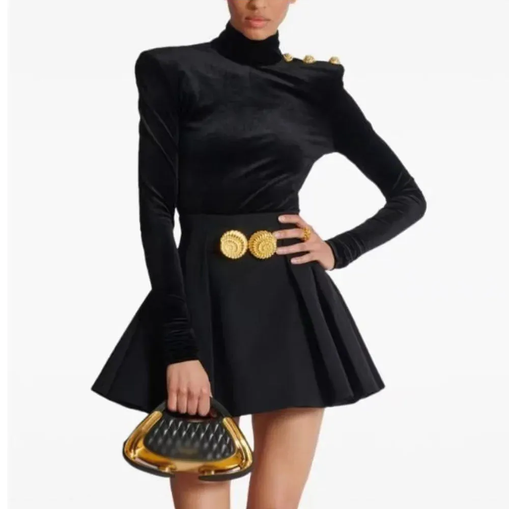 Buckle Buttons Umbrella Skirts Dress