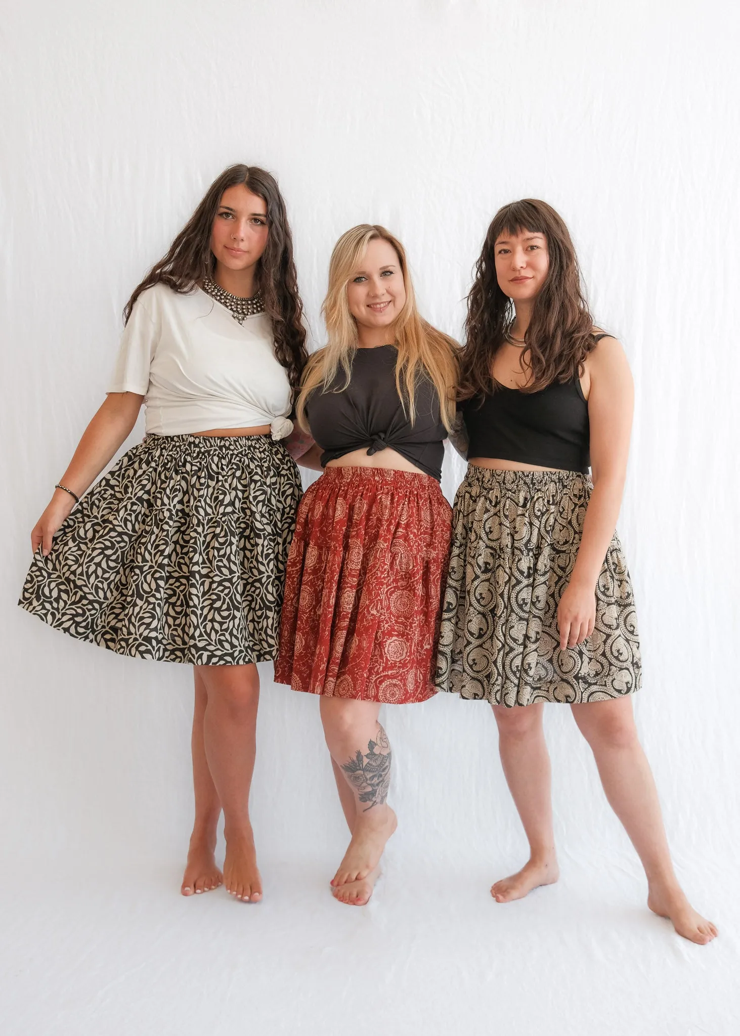 Calico Skirt - Organic Cotton Block Print - Kalamkari Blossoms