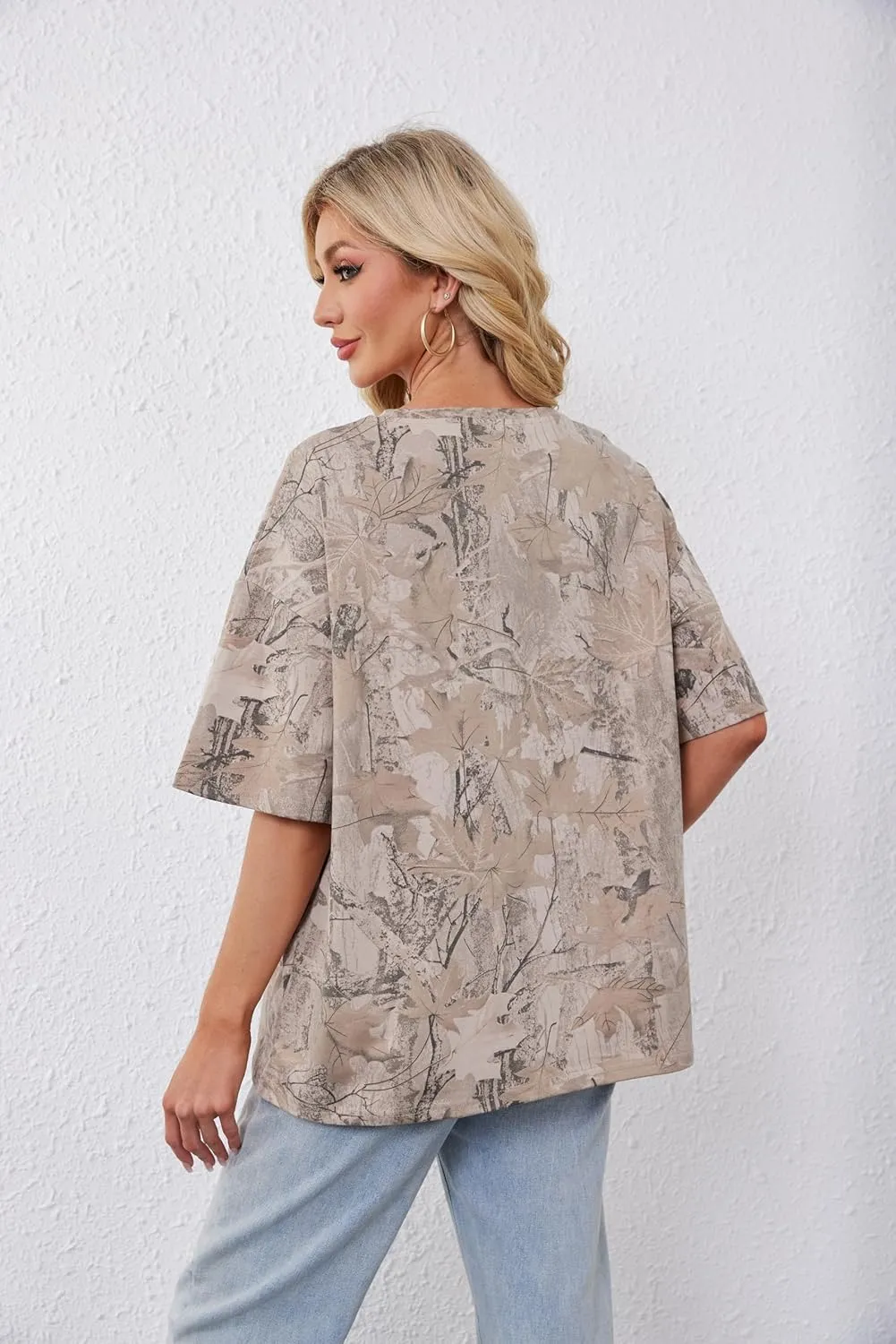Camo Shirt Women Men Oversized Maple Leaf T Shirts Graphic Baggy Shirts Tops Crewneck Short Sleeve Tees Streetwear