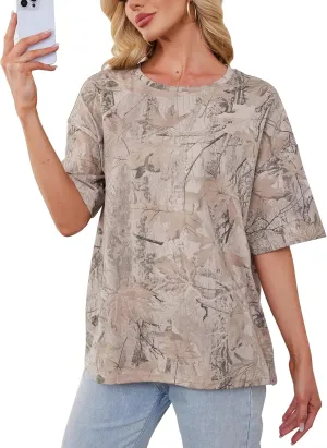 Camo Shirt Women Men Oversized Maple Leaf T Shirts Graphic Baggy Shirts Tops Crewneck Short Sleeve Tees Streetwear