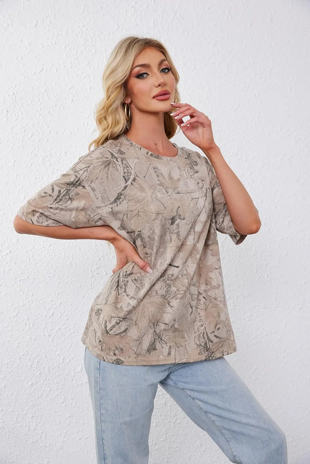 Camo Shirt Women Men Oversized Maple Leaf T Shirts Graphic Baggy Shirts Tops Crewneck Short Sleeve Tees Streetwear