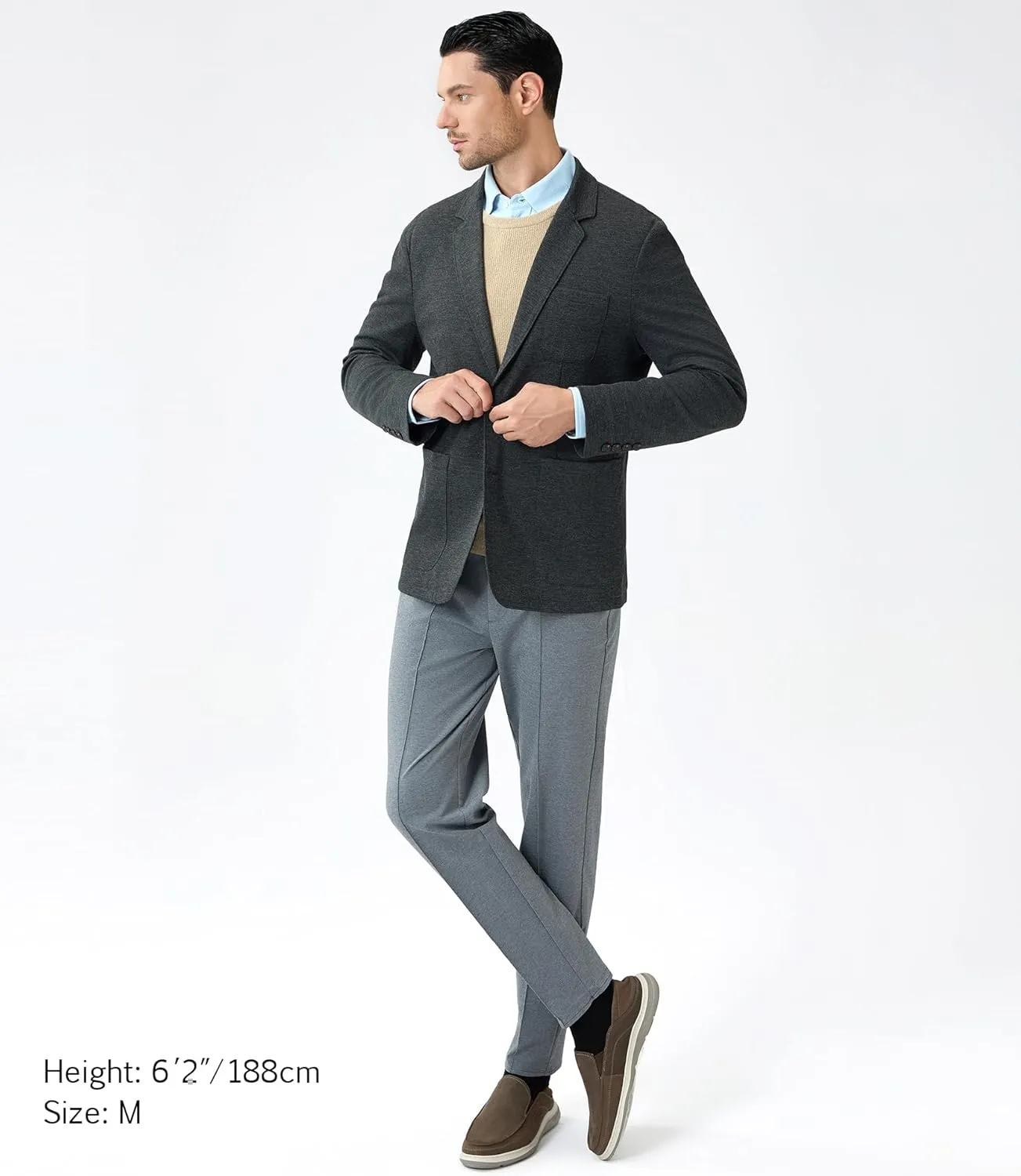 Casual Blazer for Men Stretch Sport Coat Knit Suit Jacket Notch Lapel Two Buttons with Pockets