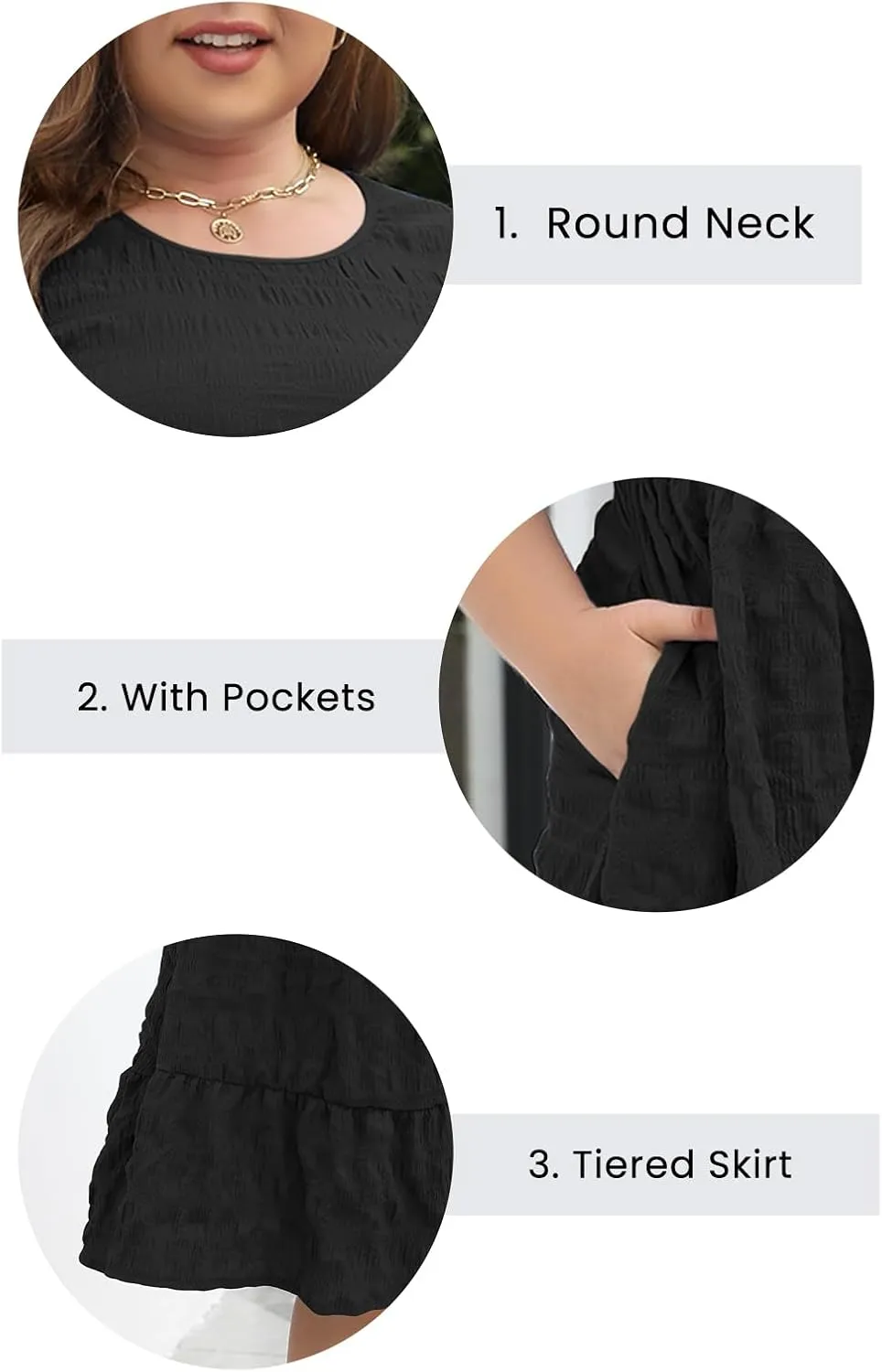 Celkuser Plus Size A-Line Casual Midi Dress for Curvy Women Round Neck Elastic Waist Swing Dress with Pockets Summer