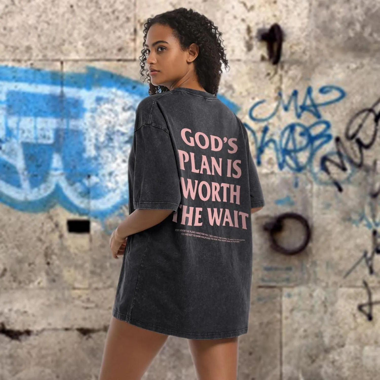 Christian Oversized Shirts for Women God Graphic Tees Shirts Bible Verse Jesus Shirt Religious Acid Wash Tshirts