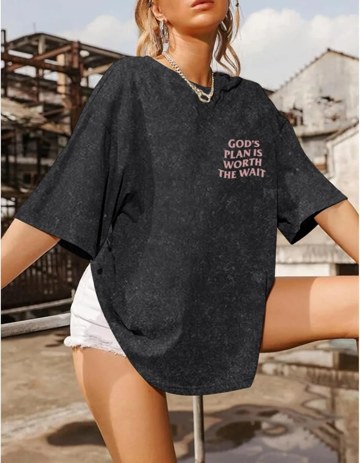 Christian Oversized Shirts for Women God Graphic Tees Shirts Bible Verse Jesus Shirt Religious Acid Wash Tshirts