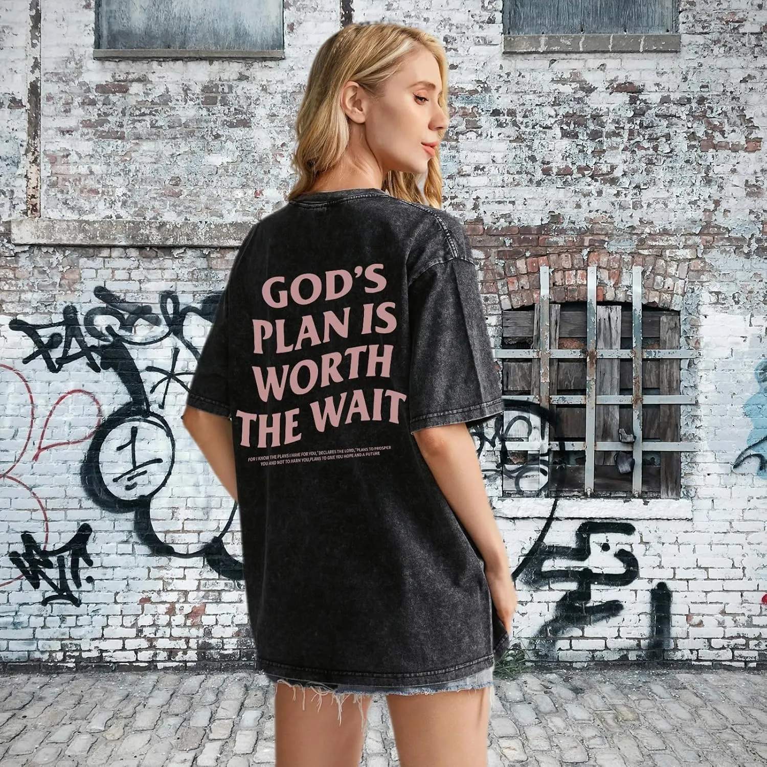 Christian Oversized Shirts for Women God Graphic Tees Shirts Bible Verse Jesus Shirt Religious Acid Wash Tshirts
