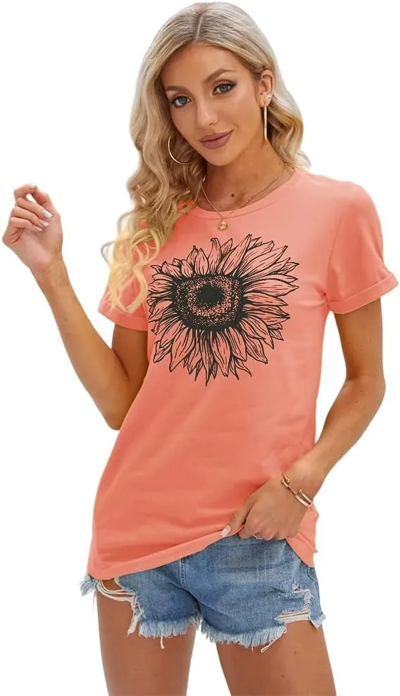 Cicy Bell Women's T Shirts Short Sleeve Tees Sunflower Graphic Loose Summer Tops