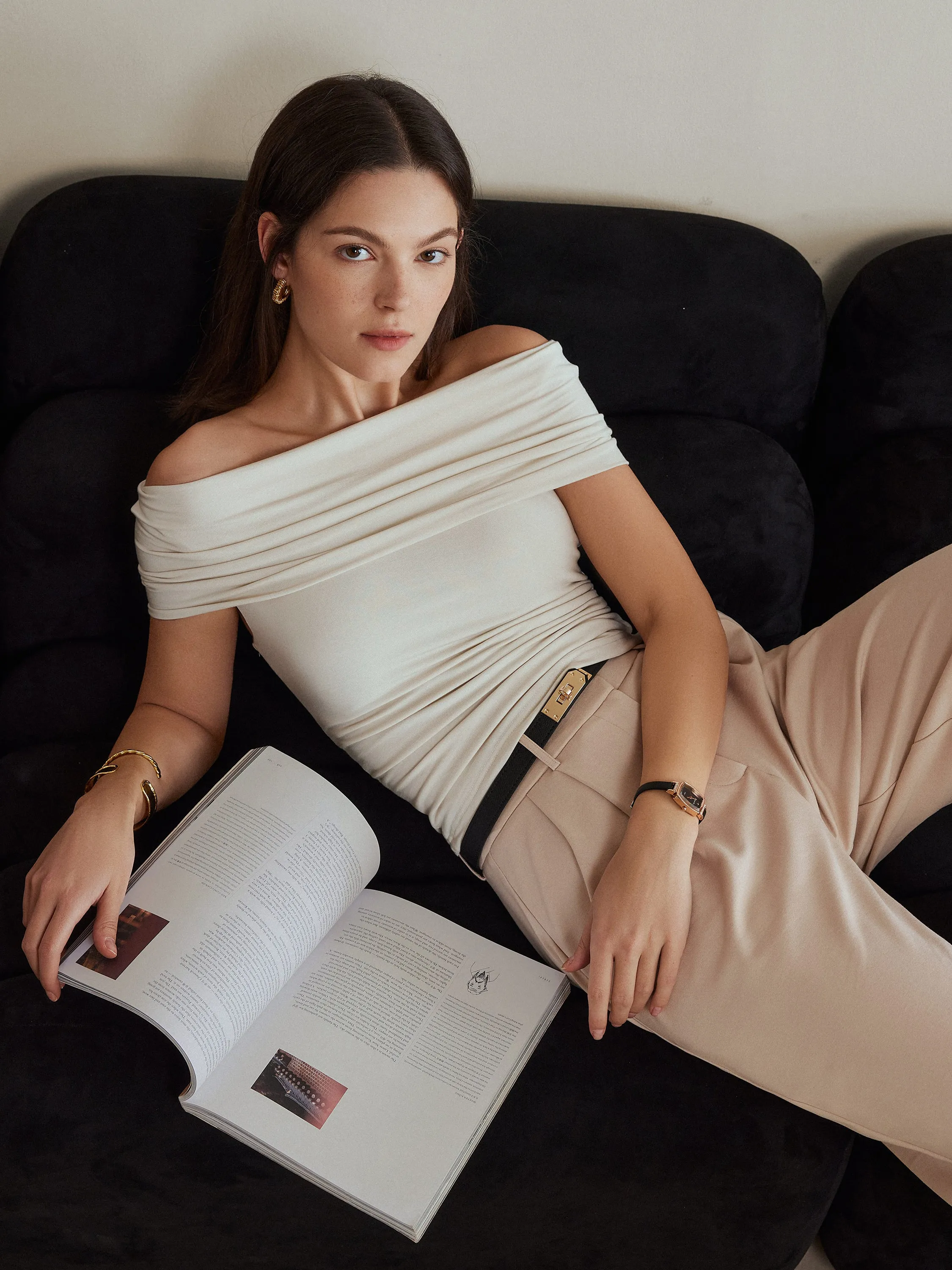 Convertible Non-sheer Off-shoulder Sculpt Tank