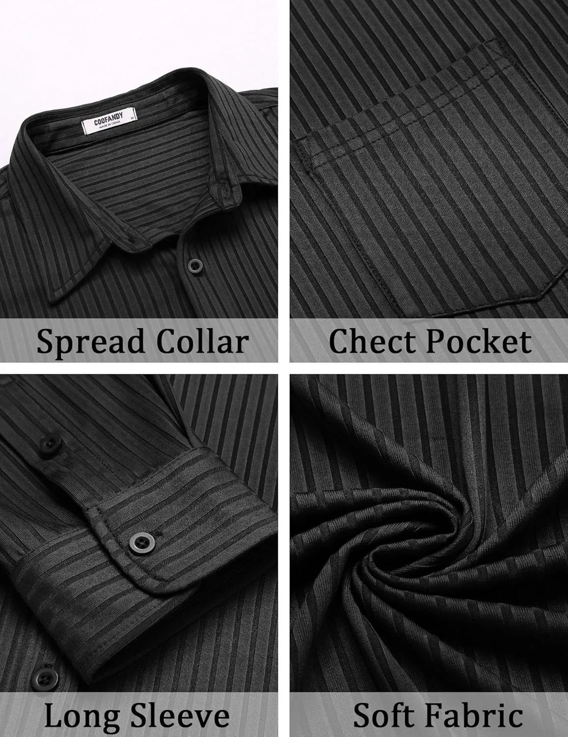 COOFANDY Men's Casual Button Down Shirt Long Sleeve Wrinkle Free Shirts Loose fit Shirt Textured Stretch Shirts with Pocket
