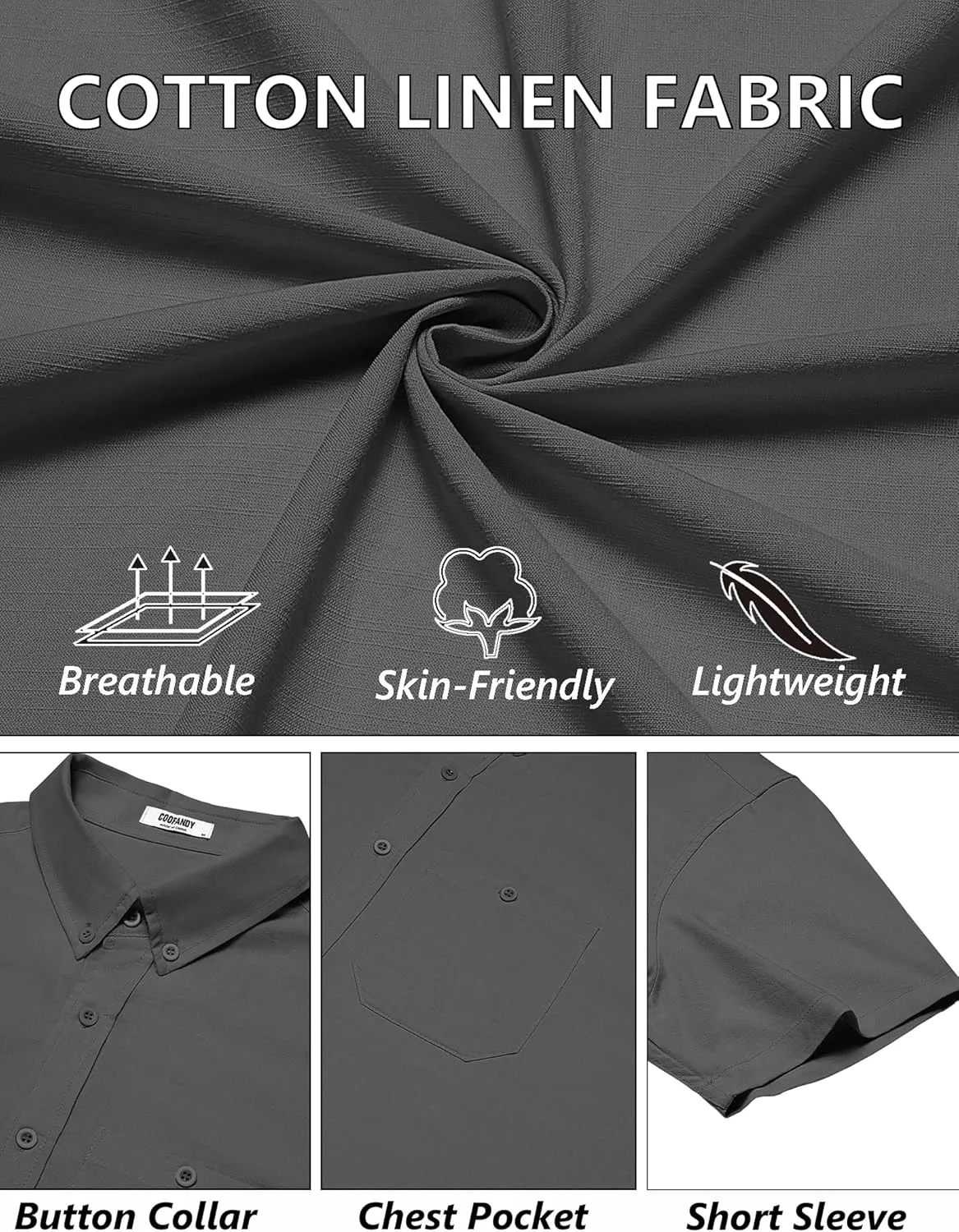 COOFANDY Men's Cotton Linen Shirts Short Sleeve Casual Shirts Summer Button Down Shirt Linen Beach Vacation Shirt