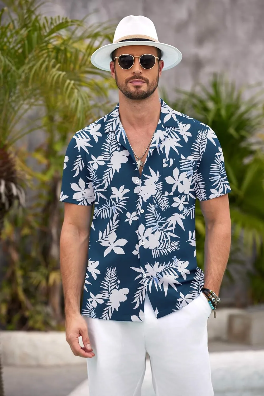 COOFANDY Mens Hawaiian Shirt Short Sleeve Floral Button Down Shirts Tropical Summer Beach Shirts Camp Collar Shirt