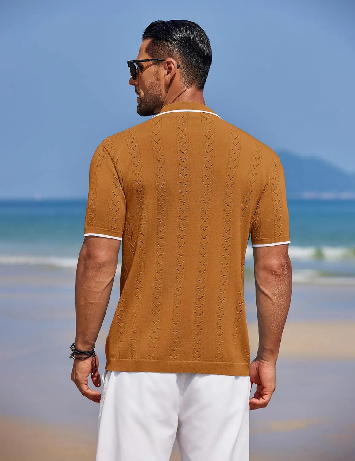 COOFANDY Mens Knit Polo Shirts Button Down Short Sleeve Shirt Summer Casual Beach Vacation Tops