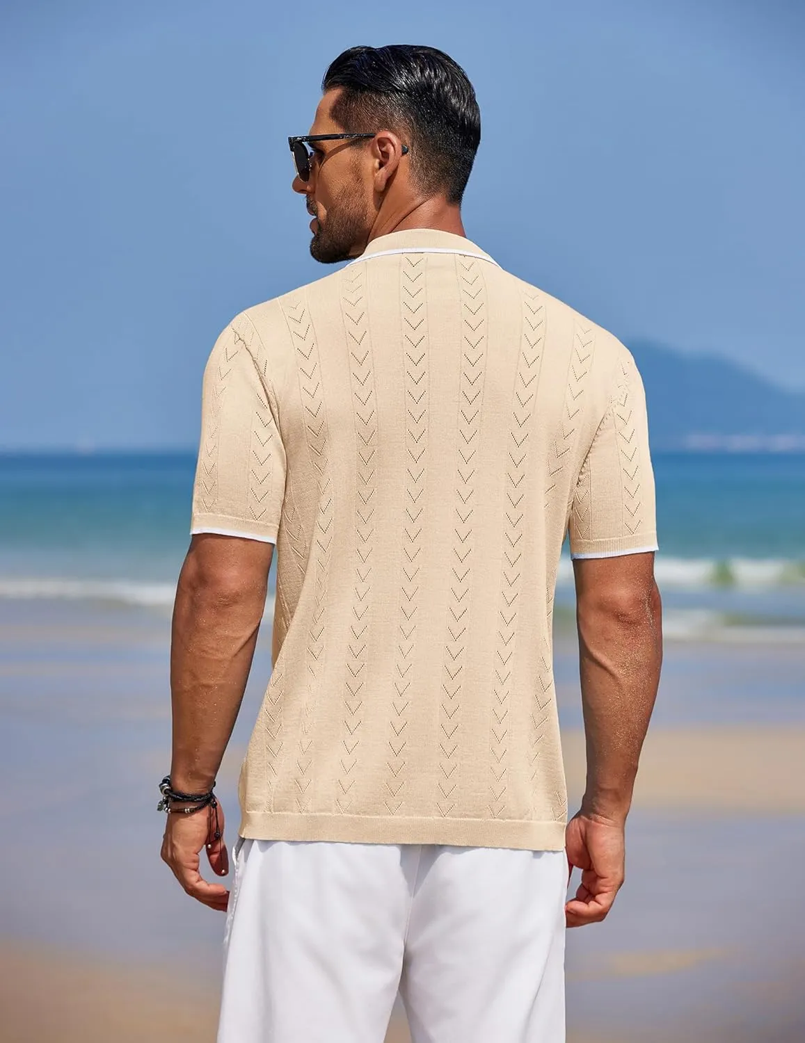 COOFANDY Mens Knit Polo Shirts Button Down Short Sleeve Shirt Summer Casual Beach Vacation Tops