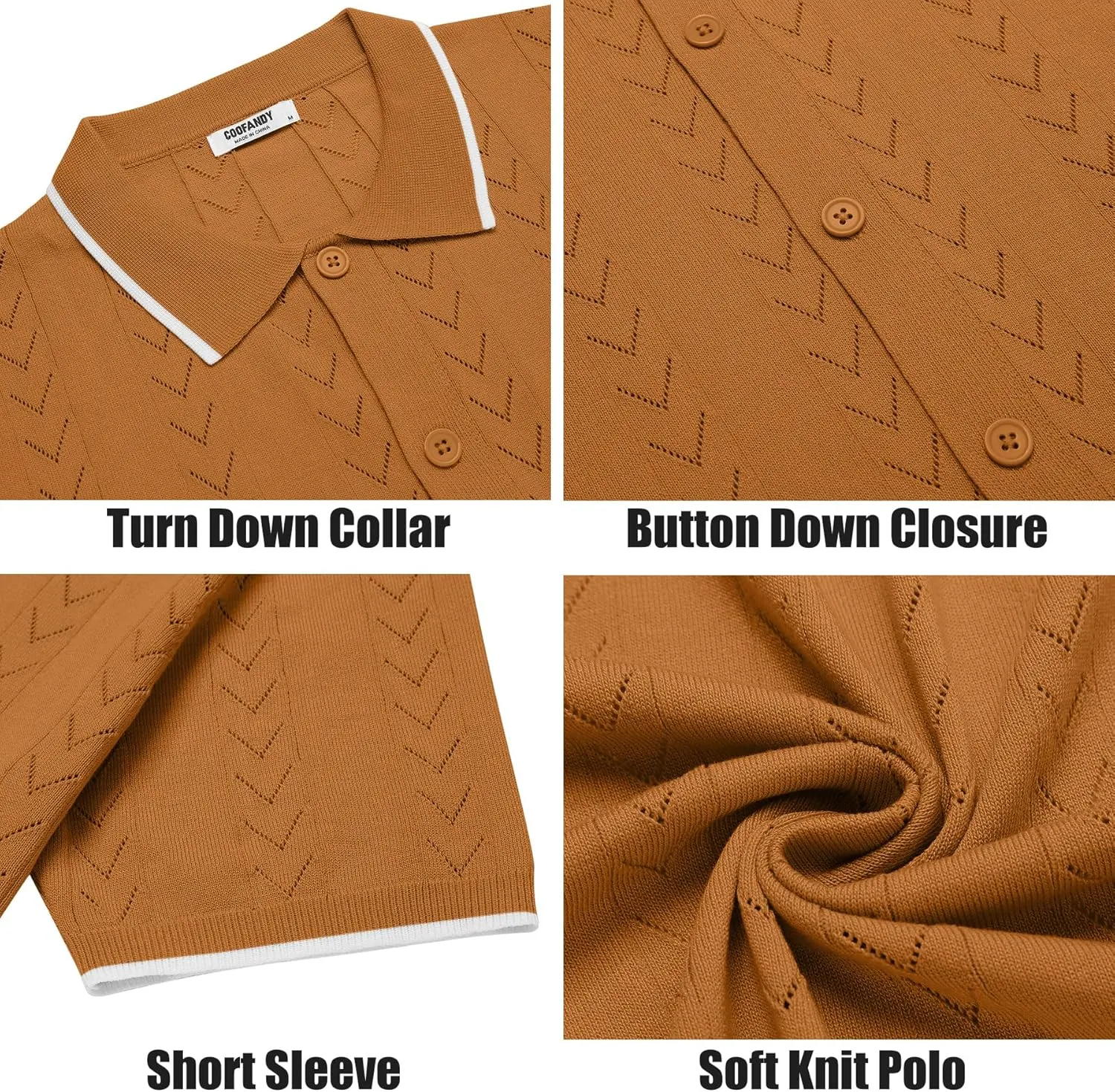 COOFANDY Mens Knit Polo Shirts Button Down Short Sleeve Shirt Summer Casual Beach Vacation Tops