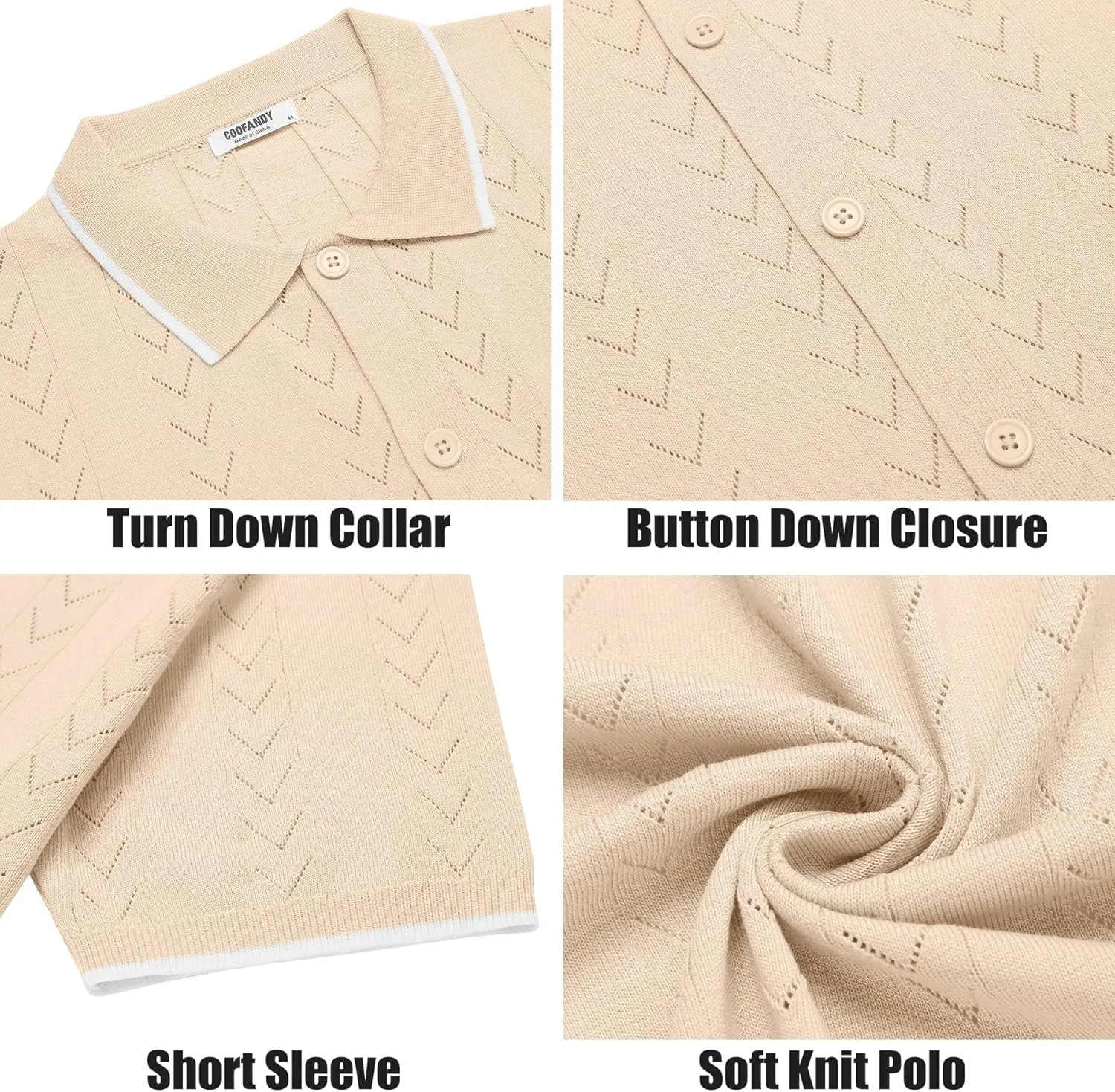 COOFANDY Mens Knit Polo Shirts Button Down Short Sleeve Shirt Summer Casual Beach Vacation Tops