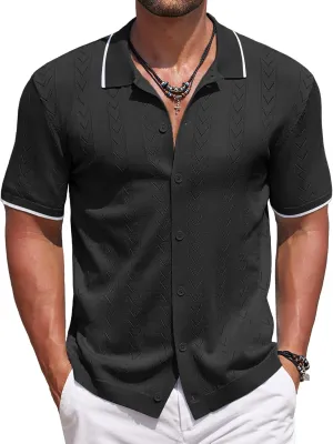 COOFANDY Mens Knit Polo Shirts Button Down Short Sleeve Shirt Summer Casual Beach Vacation Tops