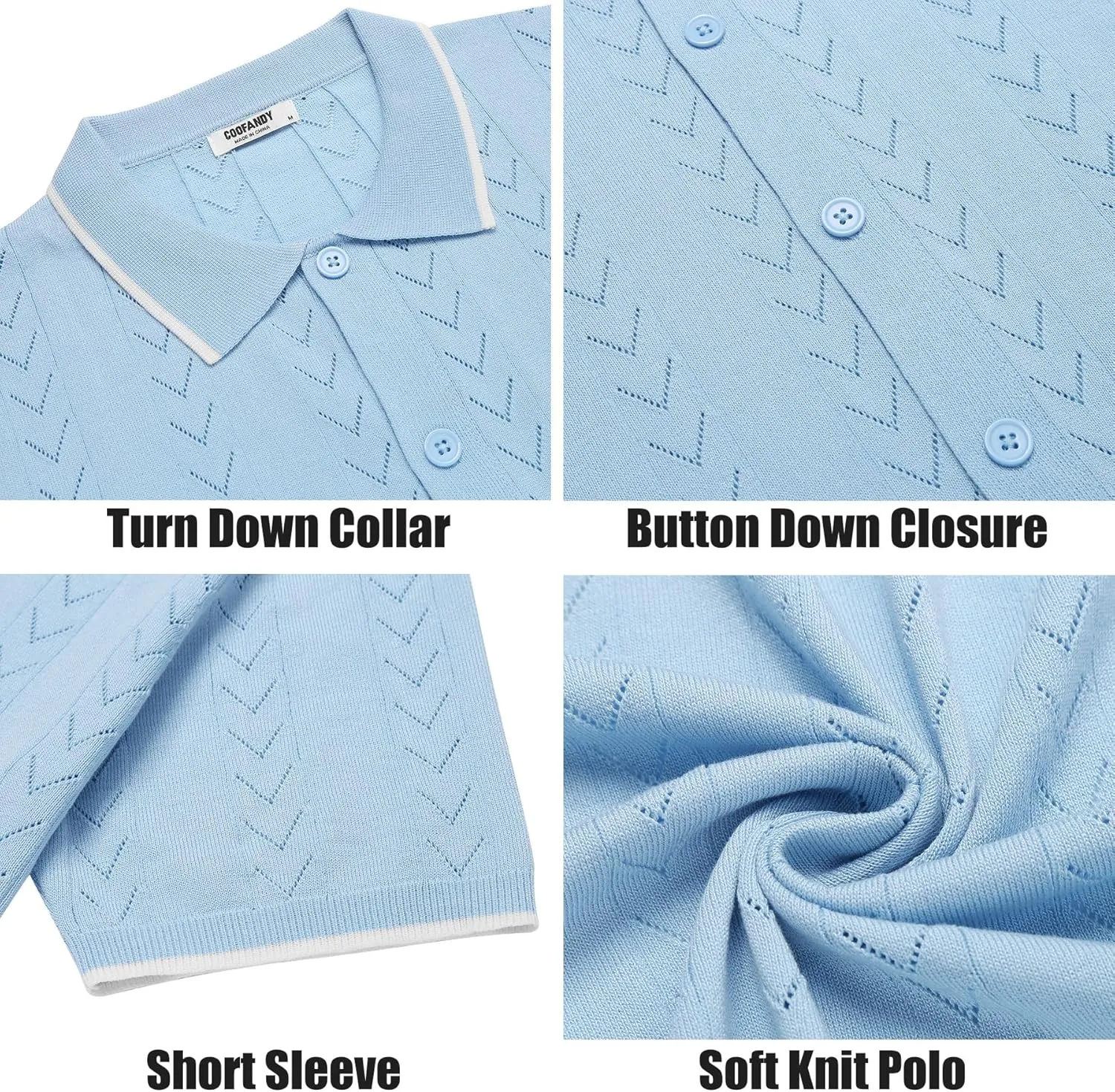 COOFANDY Mens Knit Polo Shirts Button Down Short Sleeve Shirt Summer Casual Beach Vacation Tops