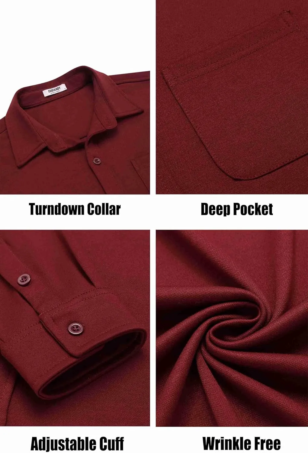 COOFANDY Mens Long Sleeve Wrinkle Free Shirts Casual Button Down Stretch Dress Shirt with Pocket