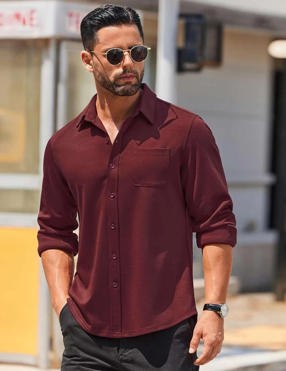 COOFANDY Mens Long Sleeve Wrinkle Free Shirts Casual Button Down Stretch Dress Shirt with Pocket