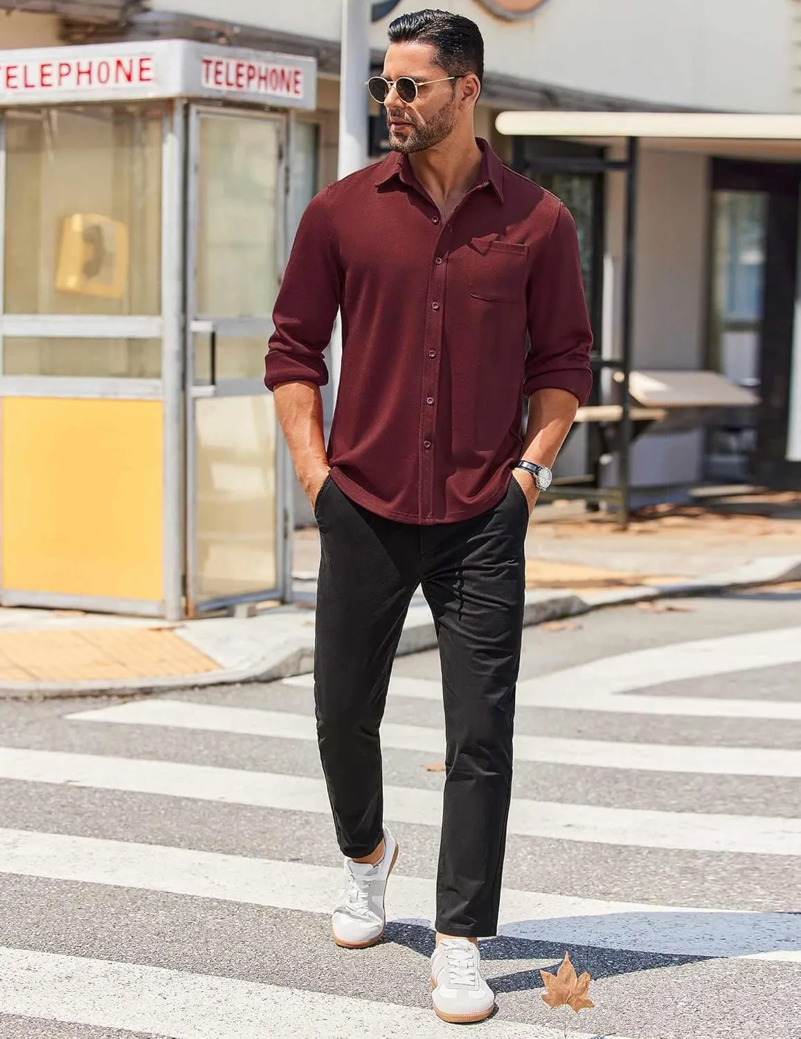 COOFANDY Mens Long Sleeve Wrinkle Free Shirts Casual Button Down Stretch Dress Shirt with Pocket