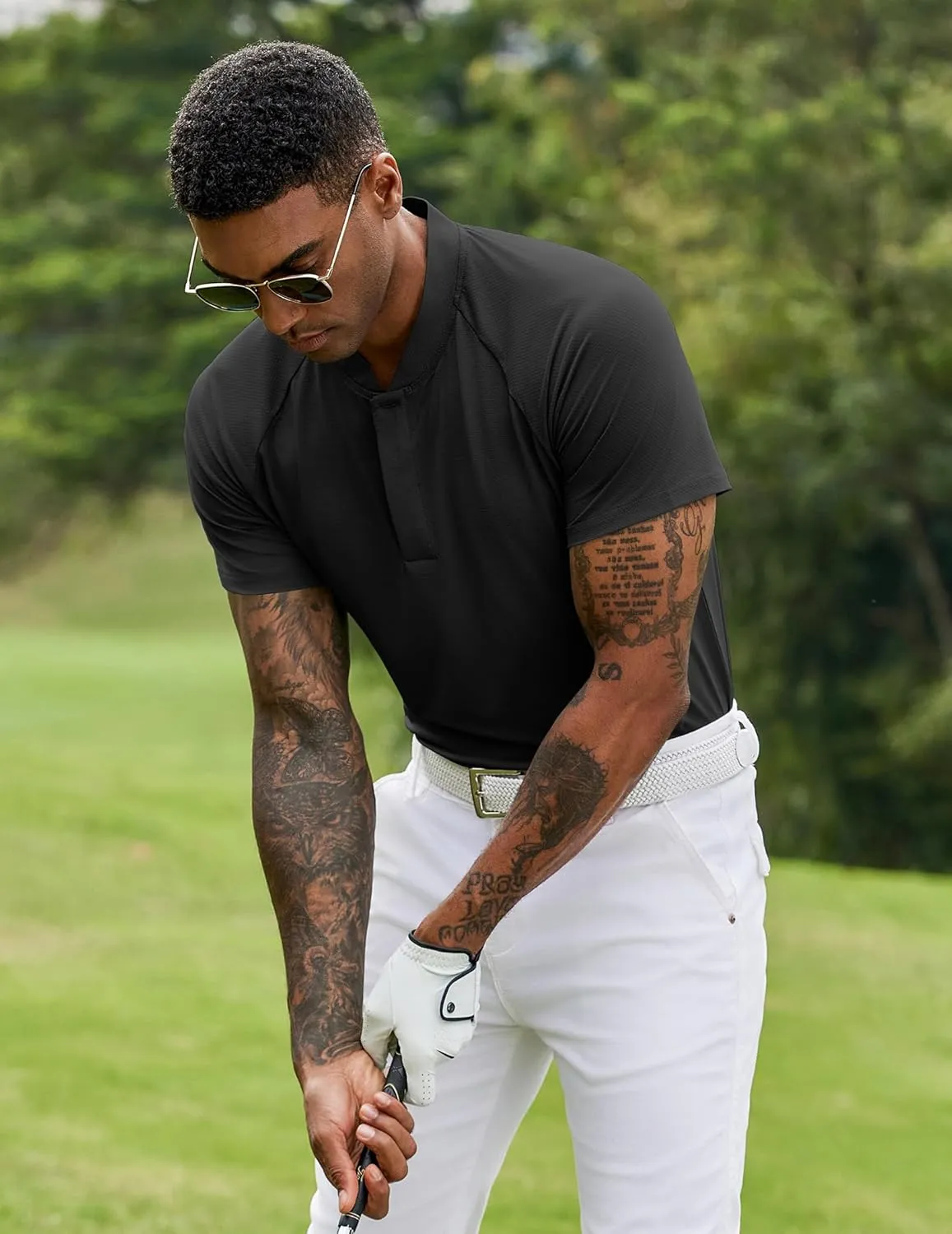 COOFANDY Men's Quick Dry Golf Polo Shirts Short Sleeve Henley Shirt Active Athletic Collarless Sports T Shirts