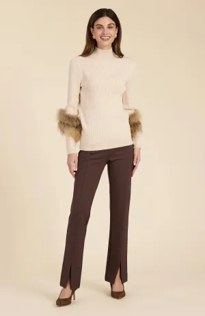 Cosette Cotton Cashmere Mock Neck Faux Fur Sweater in Limestone - Tyler Boe 23314BB