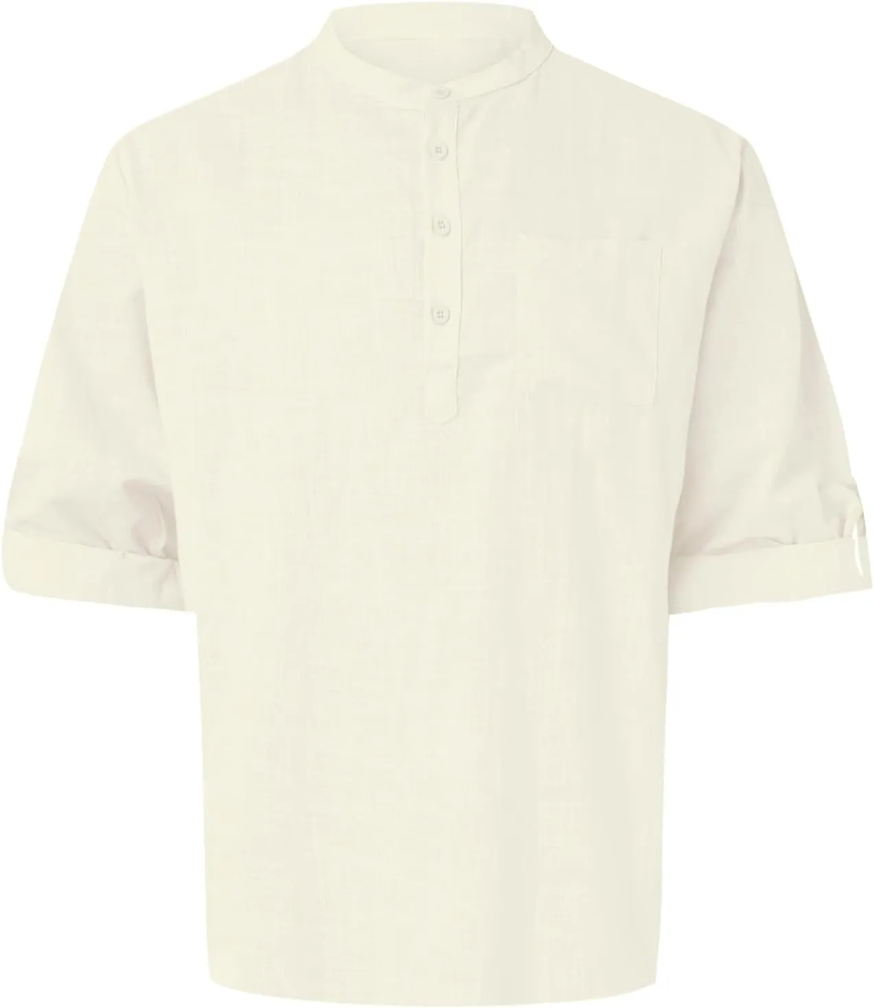 Cotton Linen Shirts for Men Lightweight Solid Color Button Down Long Sleeve Henley Shirts Casual Beach Hippie Tshirt