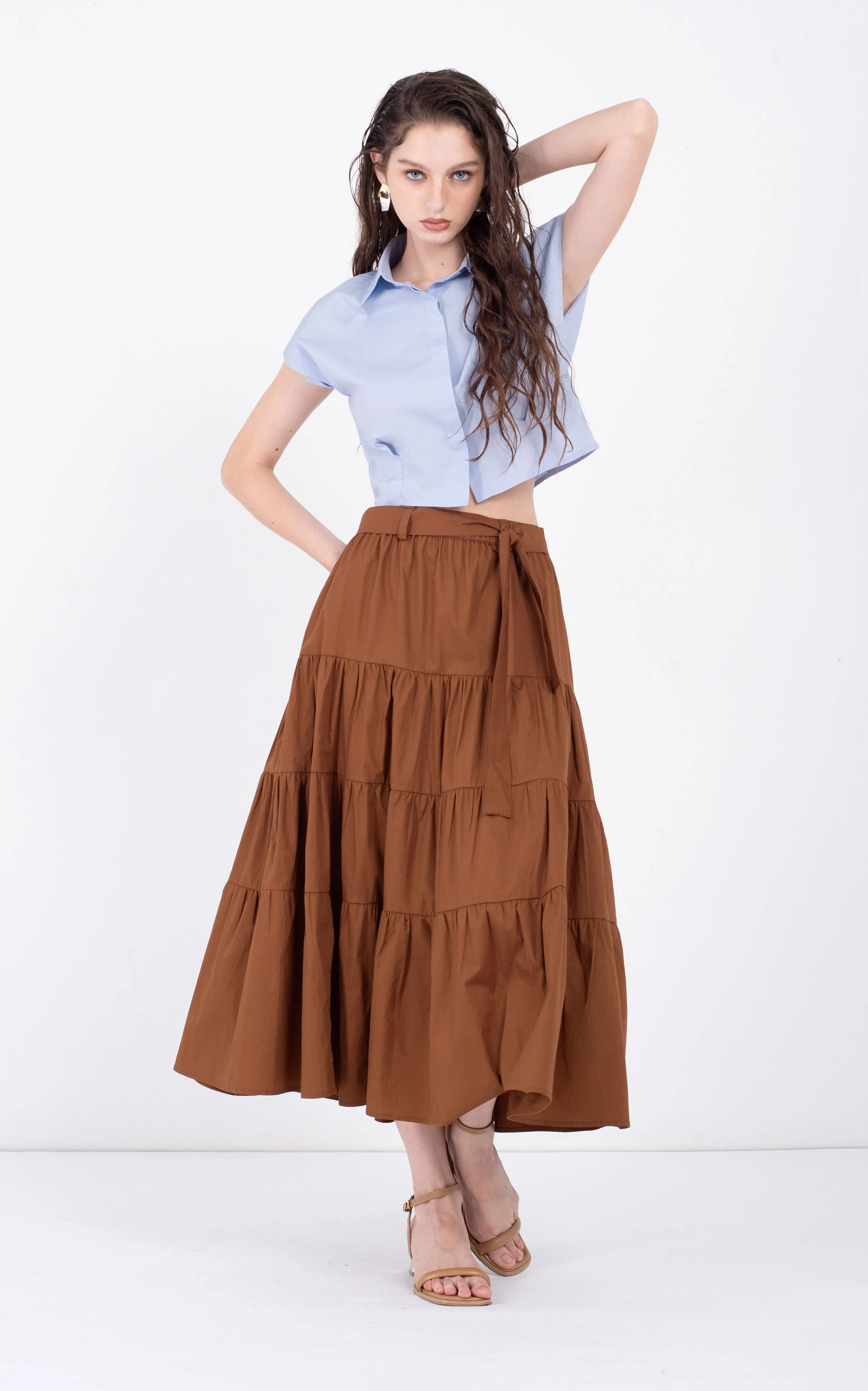 Cotton Midi Tiered Skirt