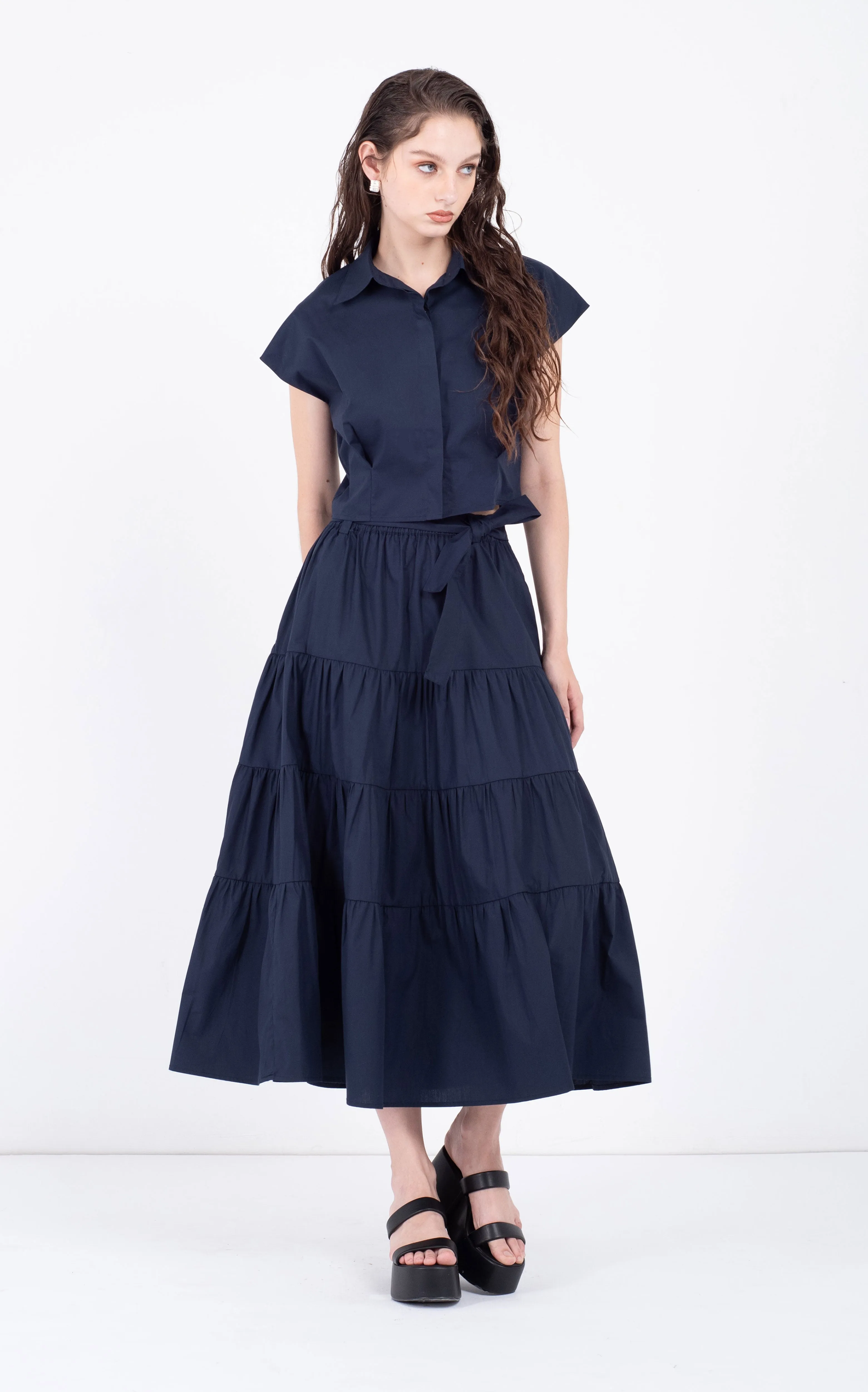 Cotton Midi Tiered Skirt
