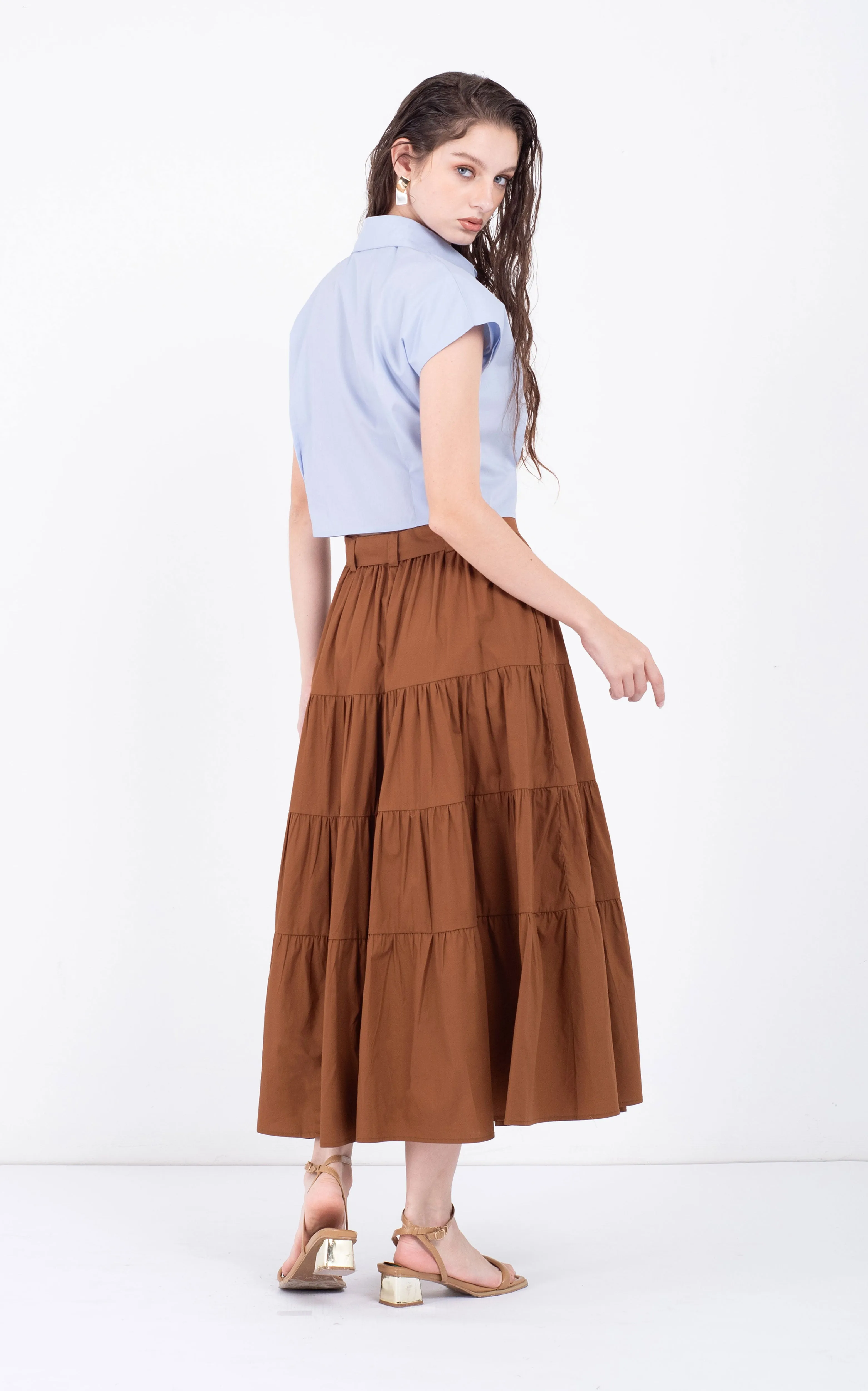 Cotton Midi Tiered Skirt